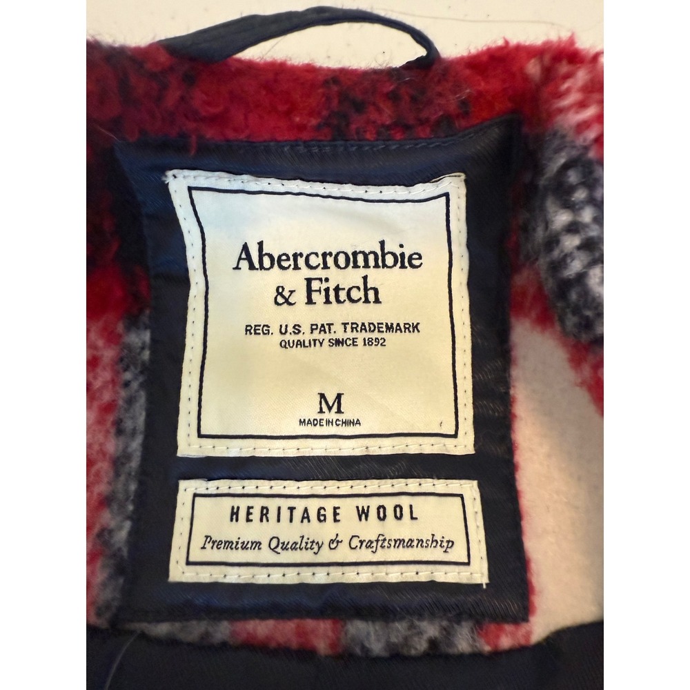 Abercrombie & Fitch Wool Blend Plaid Coat Jacket Red Black White Womens M Winter - Picture 2 of 11